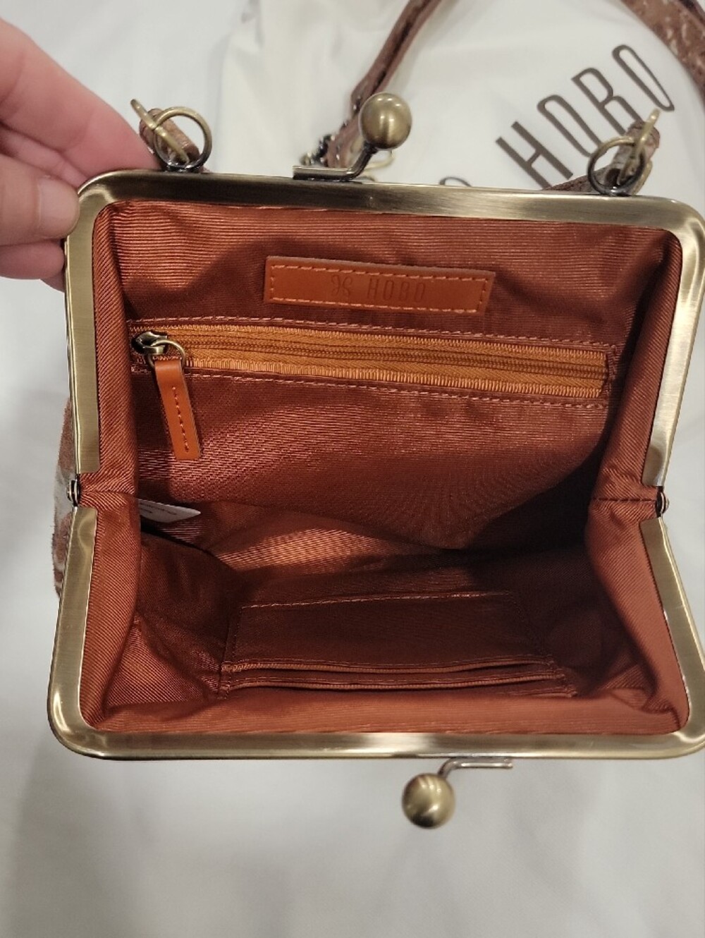 HOBO Brown Patterned Kiss-Lock Crossbody Clutch - Picture 6 of 7